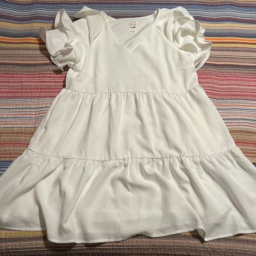 TCEC‎ Women's White Ruffle Sleeve Tiered Babydoll Dress Size Large